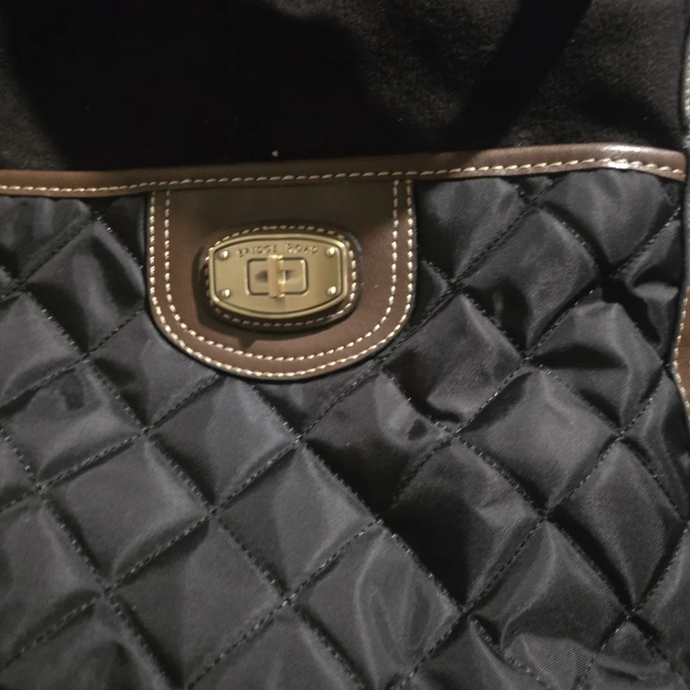 Quilted Black and Brown Crossbody Bag with Gold-Tone Hardware